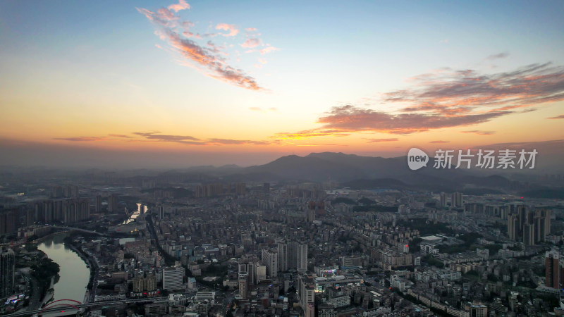 广东江门日落晚霞夜幕降临航拍