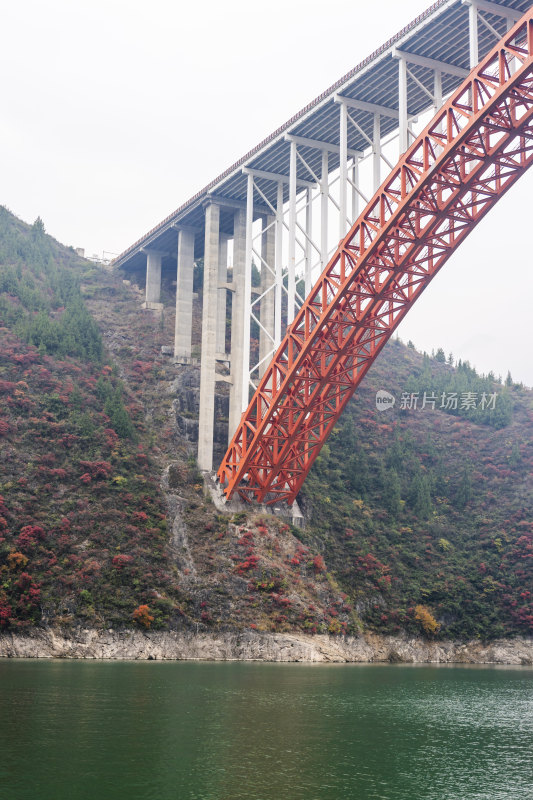 重庆市巫山县大宁河特大桥两岸的红叶