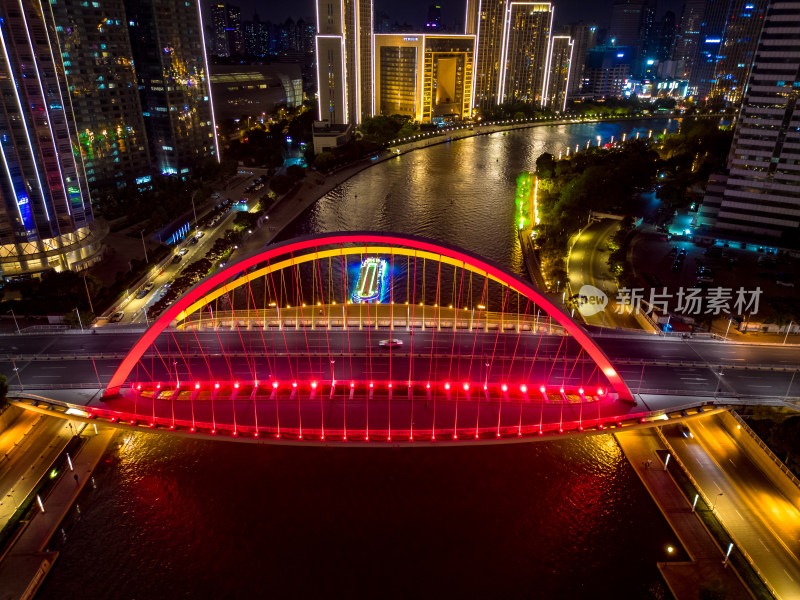 天津城市夜景灯光航拍图