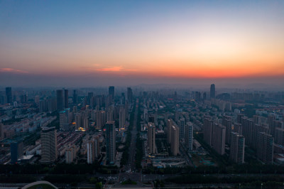 山东日照城市晚霞夕阳航拍摄影图