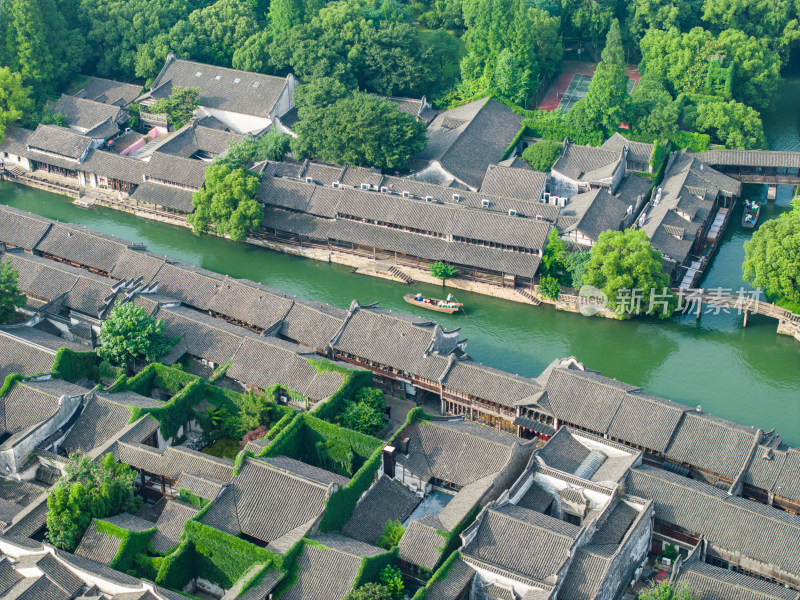 航拍江南水乡古镇乌镇全景