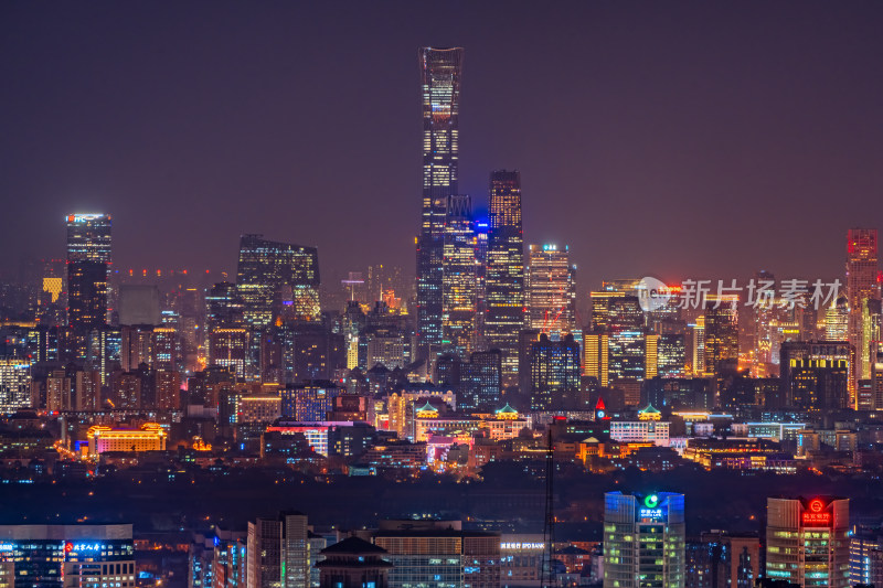 远眺北京国贸CBD中国尊央视大楼夜景灯光