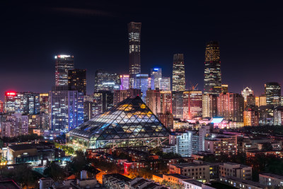 北京国贸北京侨福芳草地夜景城市灯光