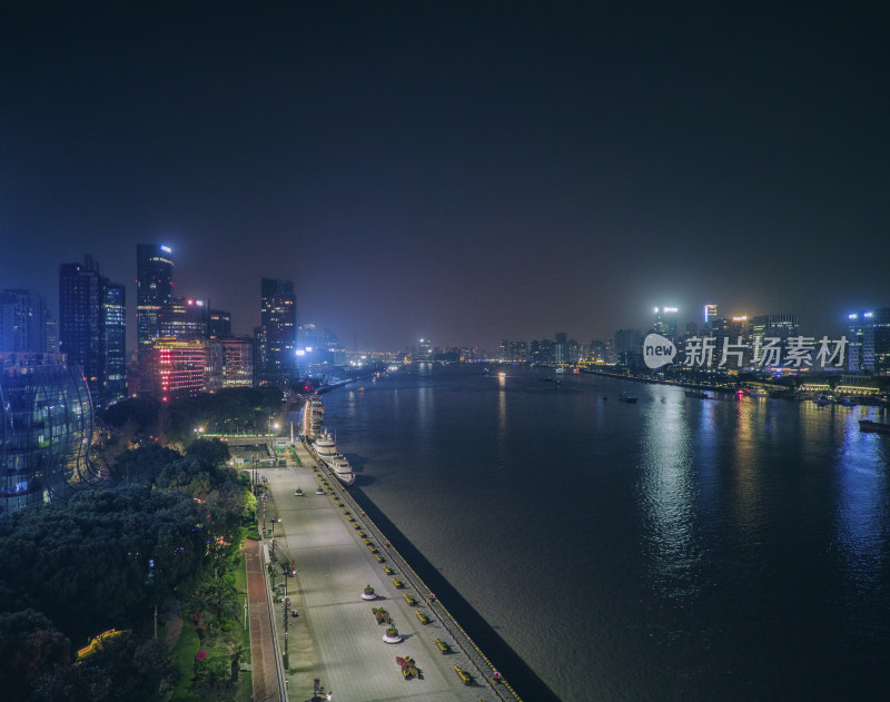 航拍上海北外滩与黄浦江夜景