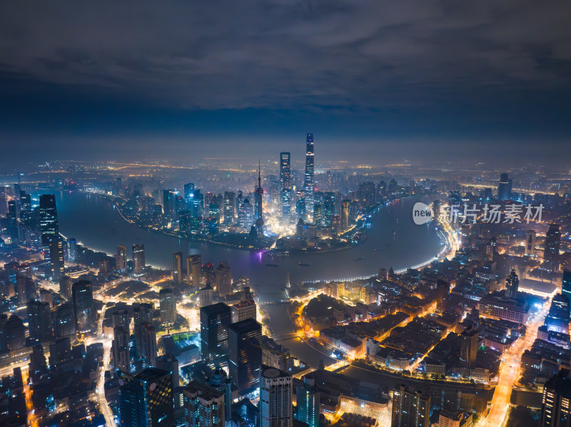 上海城市夜景陆家嘴浦西全景