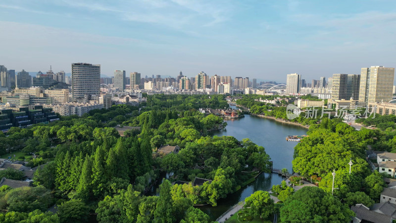 航拍浙江宁波天一阁月湖景区