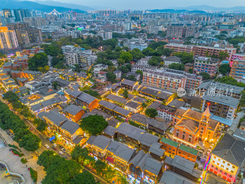 航拍福州烟台山繁华街道夜景