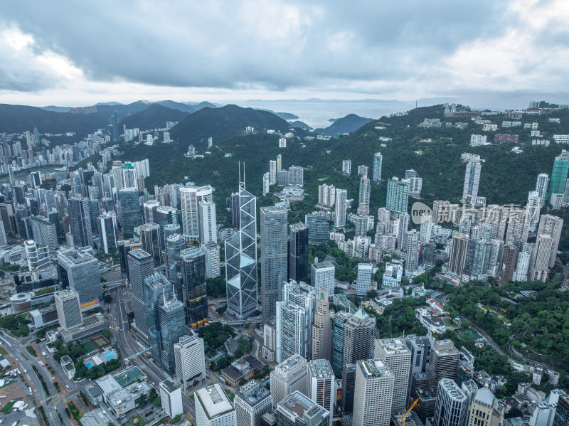 香港维多利亚港CBD中环夜景日出高空航拍