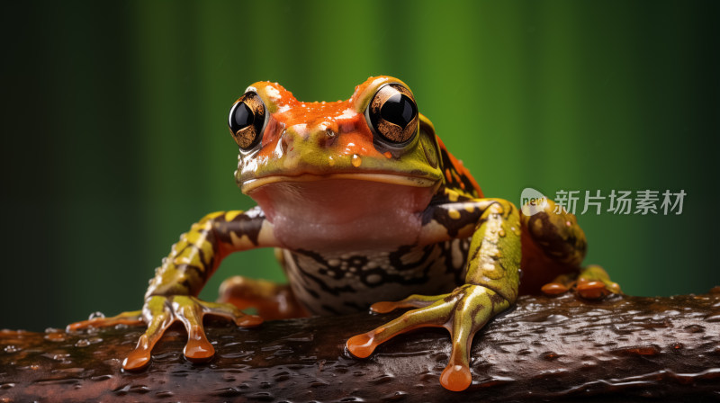 一只树蛙在雨后湿润的枝头上的姿态