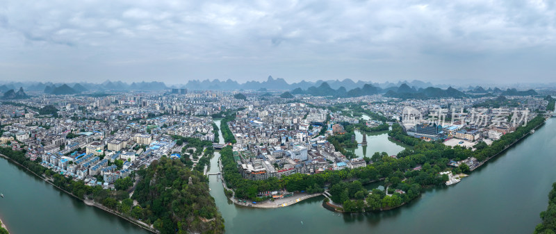 山水环绕的桂林城市风光全景鸟瞰