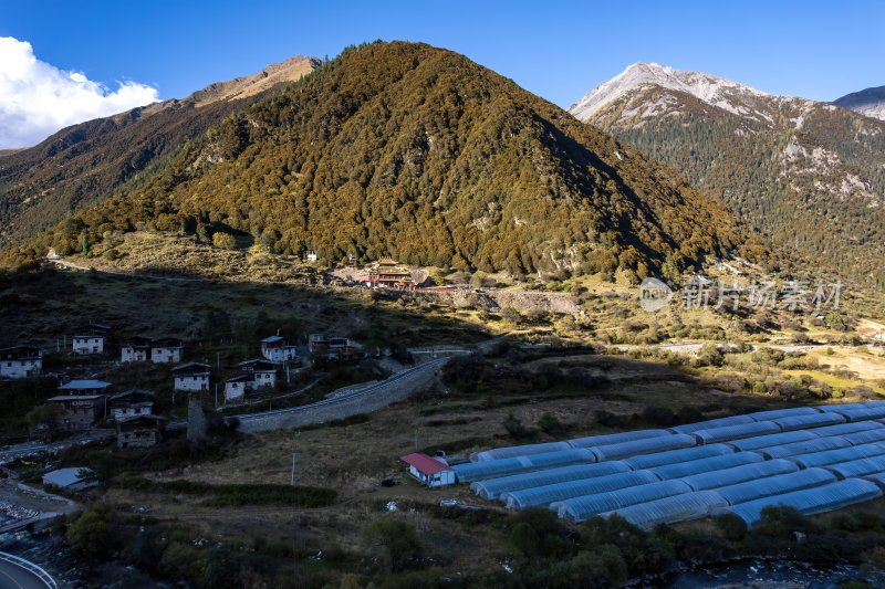 四川阿坝州党岭村高原峡谷秋色高空航拍