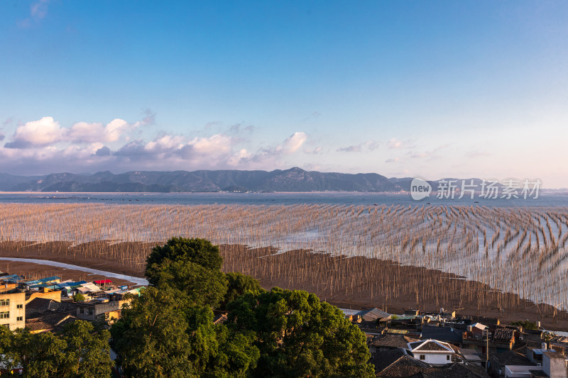 海上日落晚霞的福建霞浦沿海滩涂自然风光