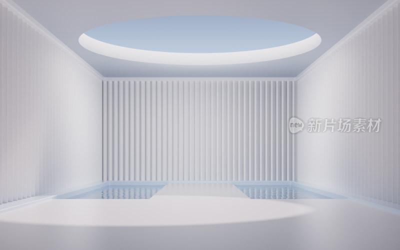 现代建筑室内水面空间3D渲染