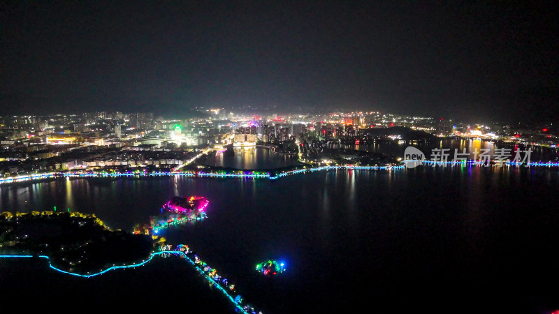 广东肇庆星湖夜景大景航拍图