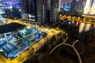 航拍四川成都城市夜景交通灯光