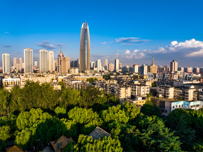 山东济南绿地中心市中区航拍城市全景