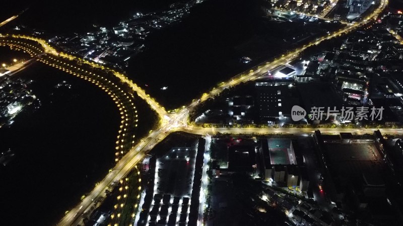 航拍广东省东莞市清溪镇夜景城市风光