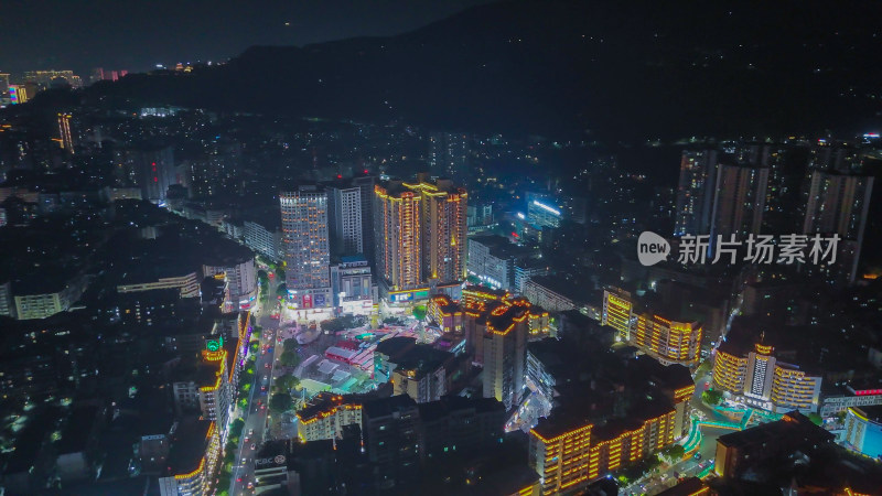 四川达州中心广场达州市购物广场夜景航拍