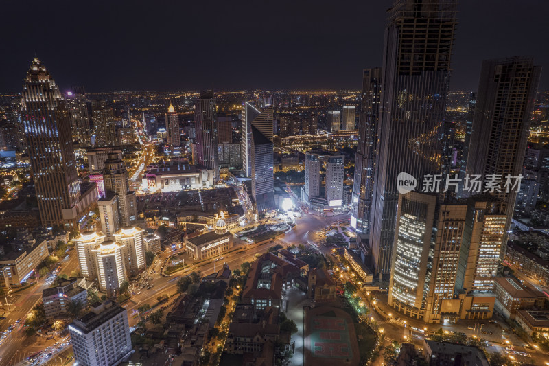 天津五大道文化旅游景区城市建筑夜景航拍