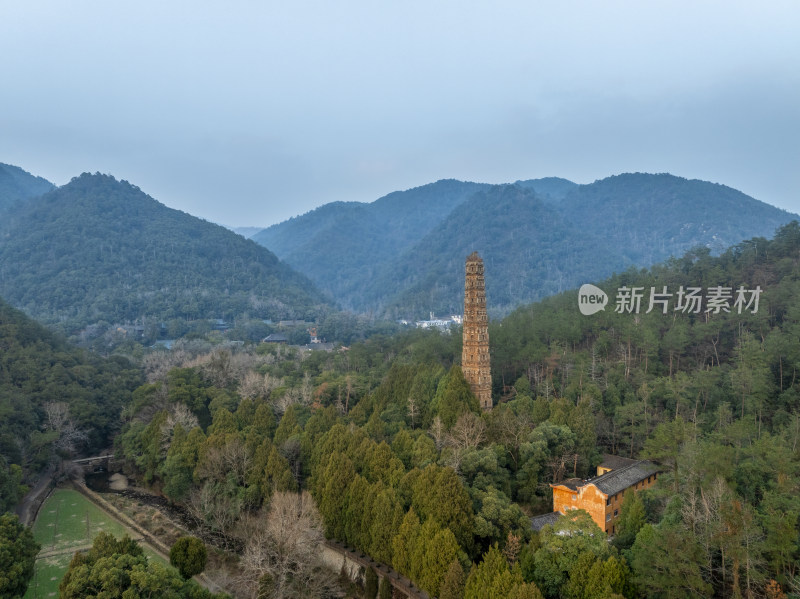 浙江台州国清寺隋塔天台山寺庙古塔宝塔航拍