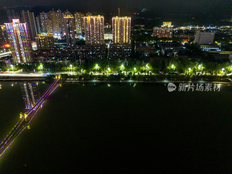 宝鸡渭河同盟大桥夜景航拍图