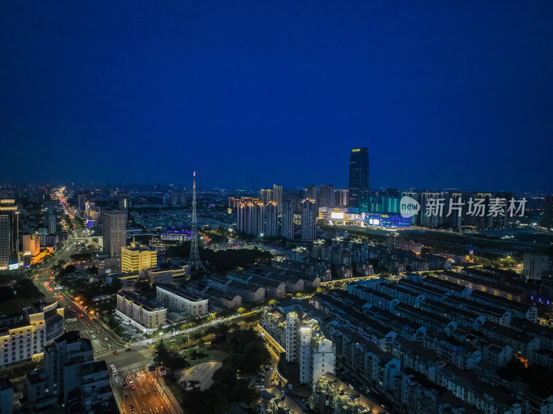 航拍昆山城市建筑风光夜景大景