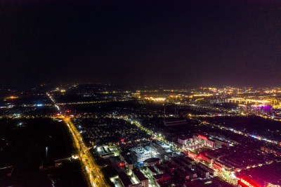 河南周口城市大景夜景航拍图