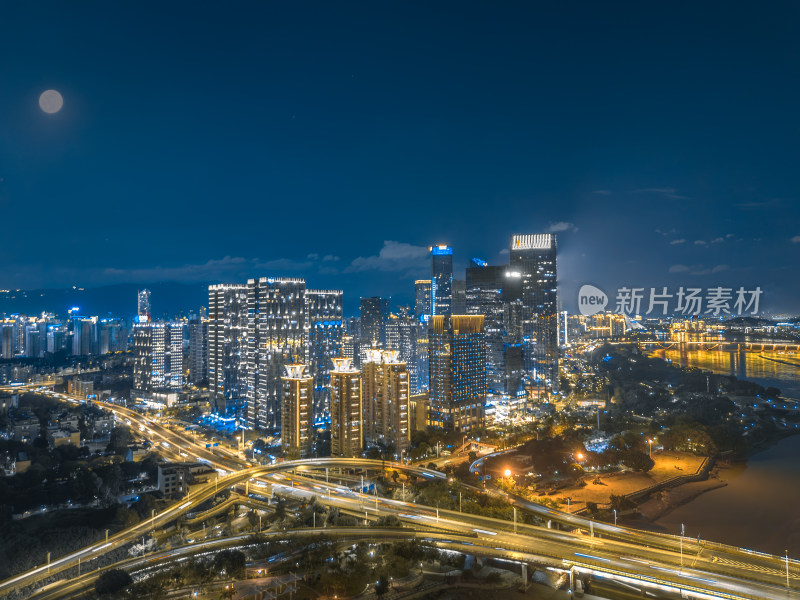 航拍福州闽江两岸夜景