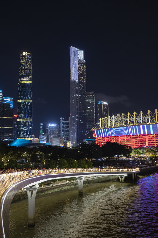 广州珠江新城CBD东塔西塔城市风光夜景