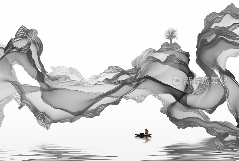 黑白抽象水墨山水装饰画设计背景素材