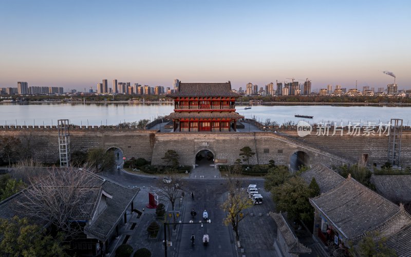 山东省聊城市东昌府区聊城古城航拍