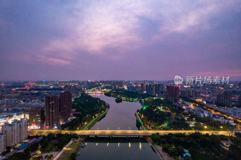 河南漯河城市夜景航拍图