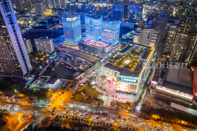 海南三亚迎宾路日落晚霞璀璨自贸港城市夜景