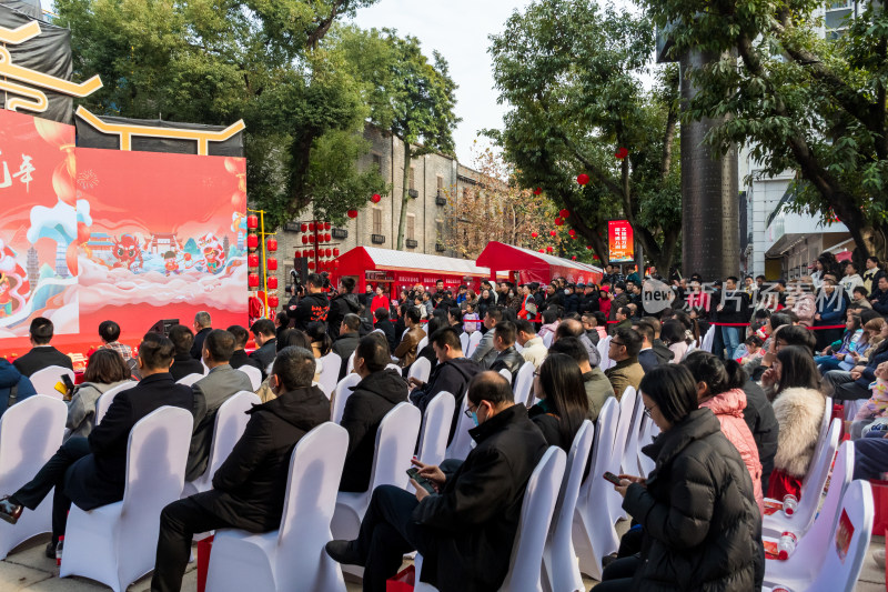 户外人群观看舞台活动场景