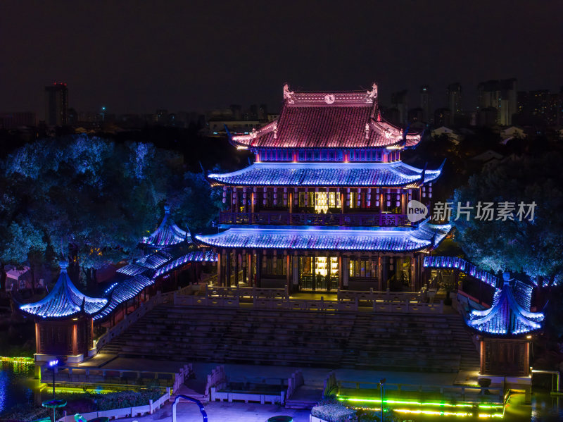 航拍苏州盘门景区中秋灯会夜景