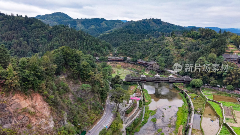 柳州三江程阳八寨景区程阳风雨桥航拍图