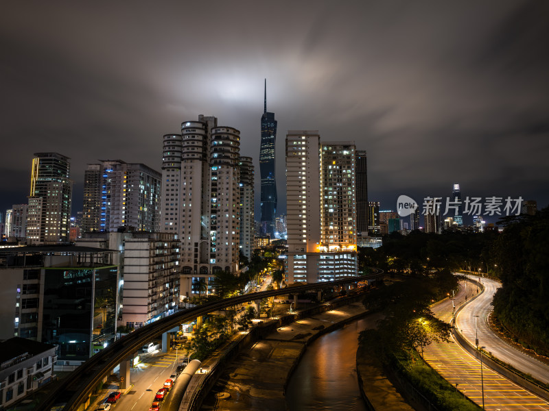 马来西亚吉隆坡莫迪卡石油双子塔夜景航拍