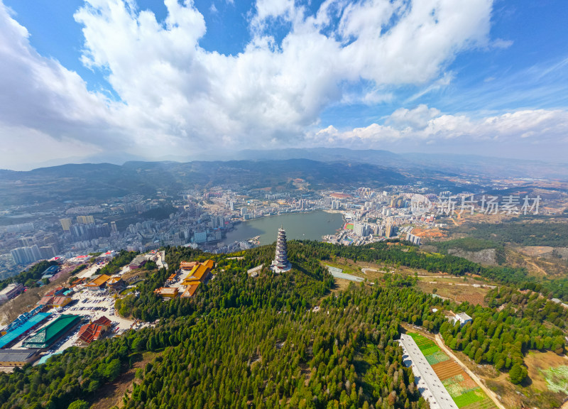 航拍红河州个旧市城市风光