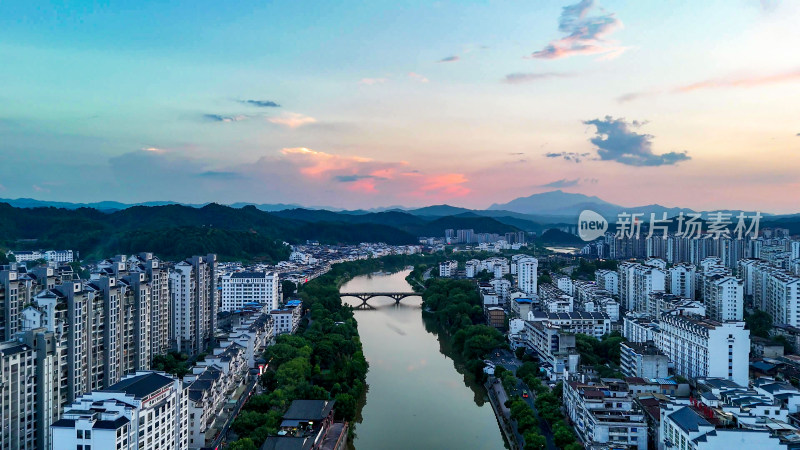 福建泰宁城市晚霞夕阳航拍