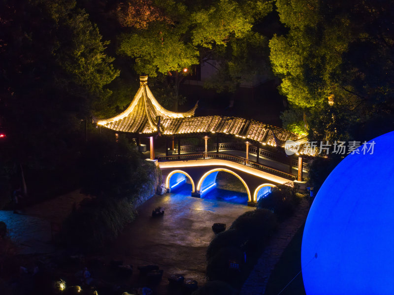 航拍苏州盘门景区中秋灯会夜景