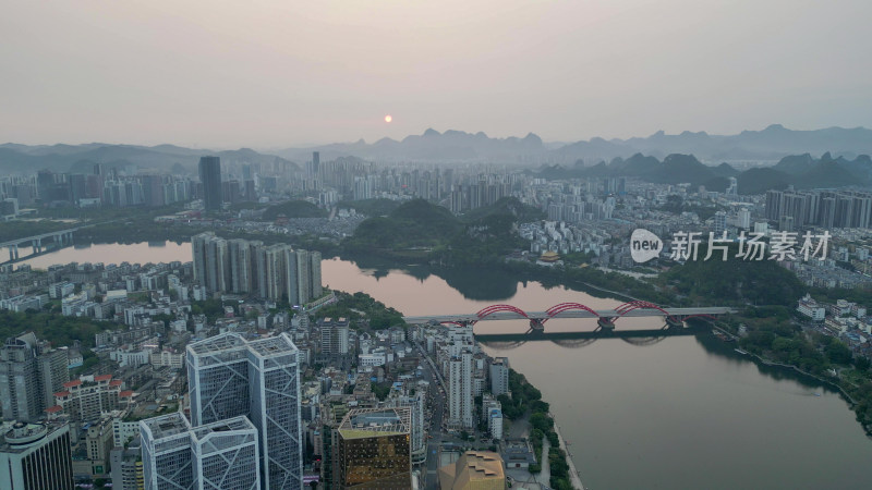 广西柳州城市清晨航拍