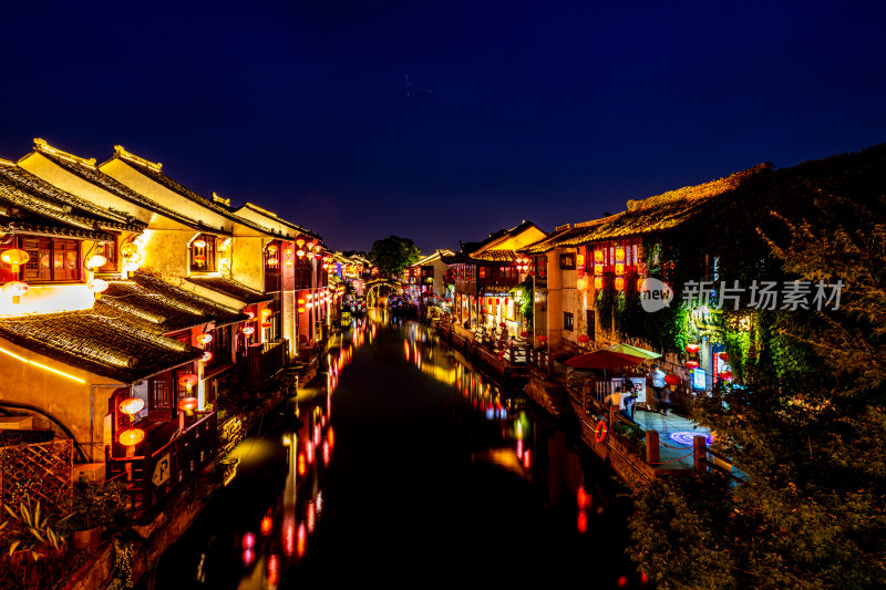 苏州七里山塘山塘街夜景夜色