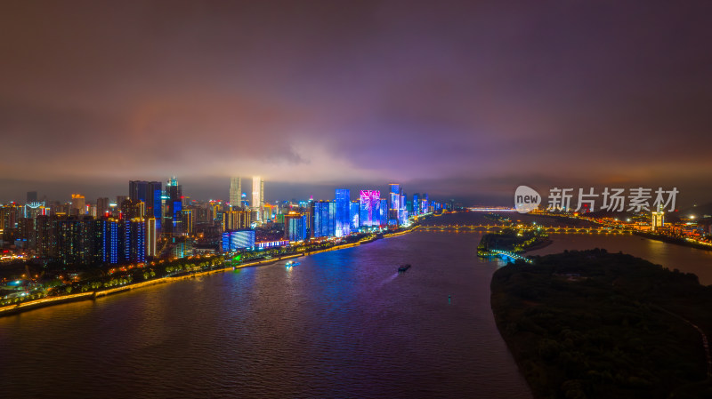 湖南长沙城市夜景航拍