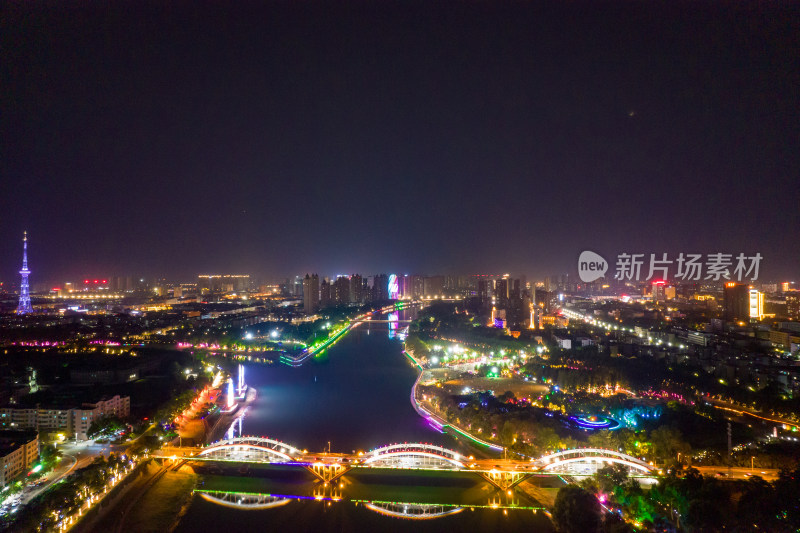 河南漯河城市夜景航拍图