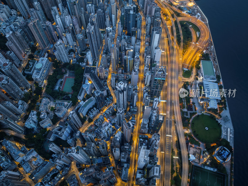 香港维多利亚港CBD中环夜景日出高空航拍