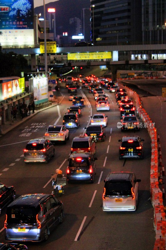 香港夜晚街道车流景象