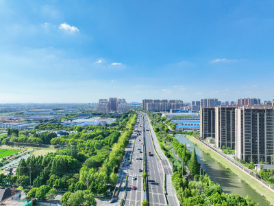 航拍江苏苏州昆山城市建筑风光大景