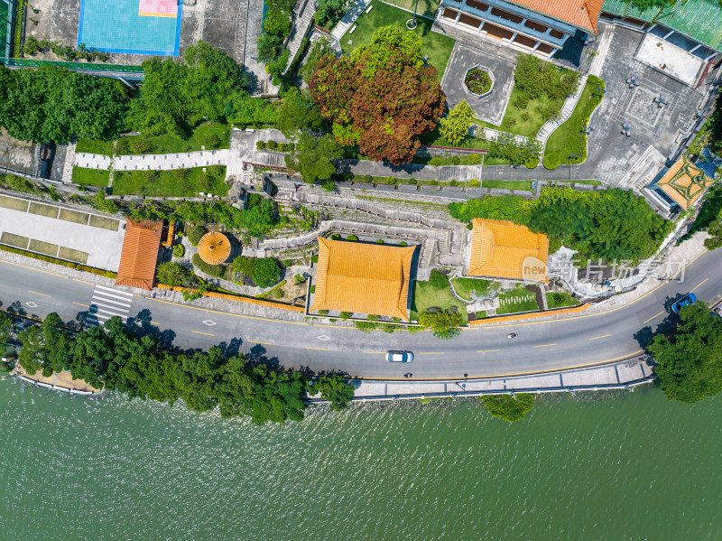 航拍夏季白天广东潮州北阁佛灯景区风光