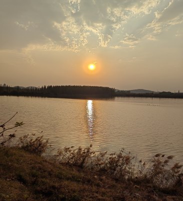 日落时分的湖泊水面自然景观