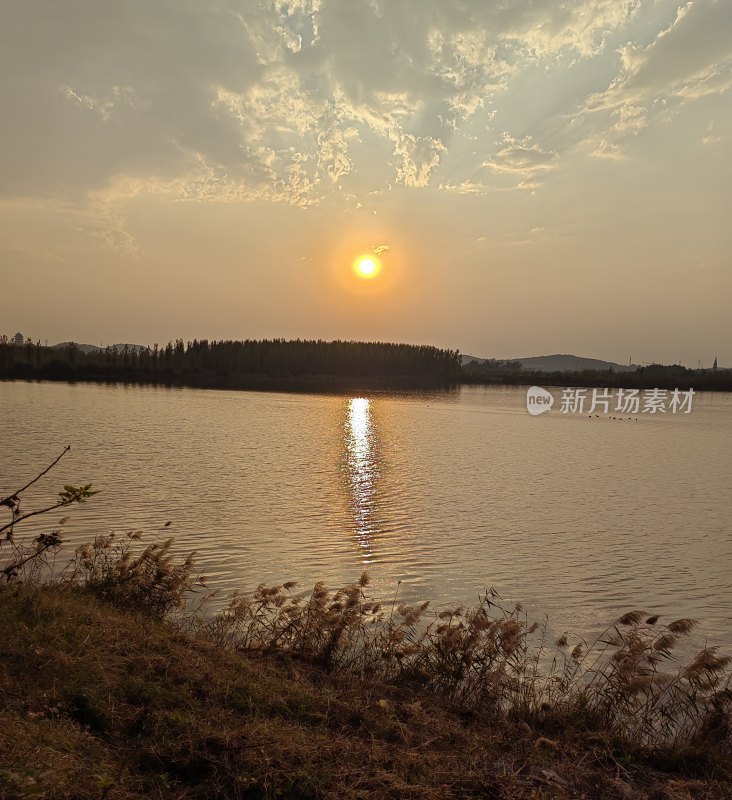 日落时分的湖泊水面自然景观